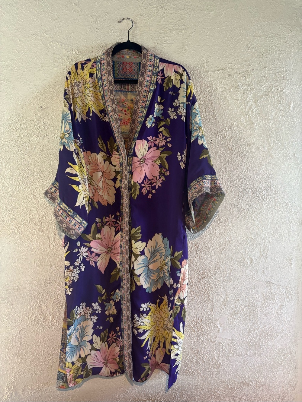 Purple Floral Satin Kimono Robe - Reversible. Johnny Was